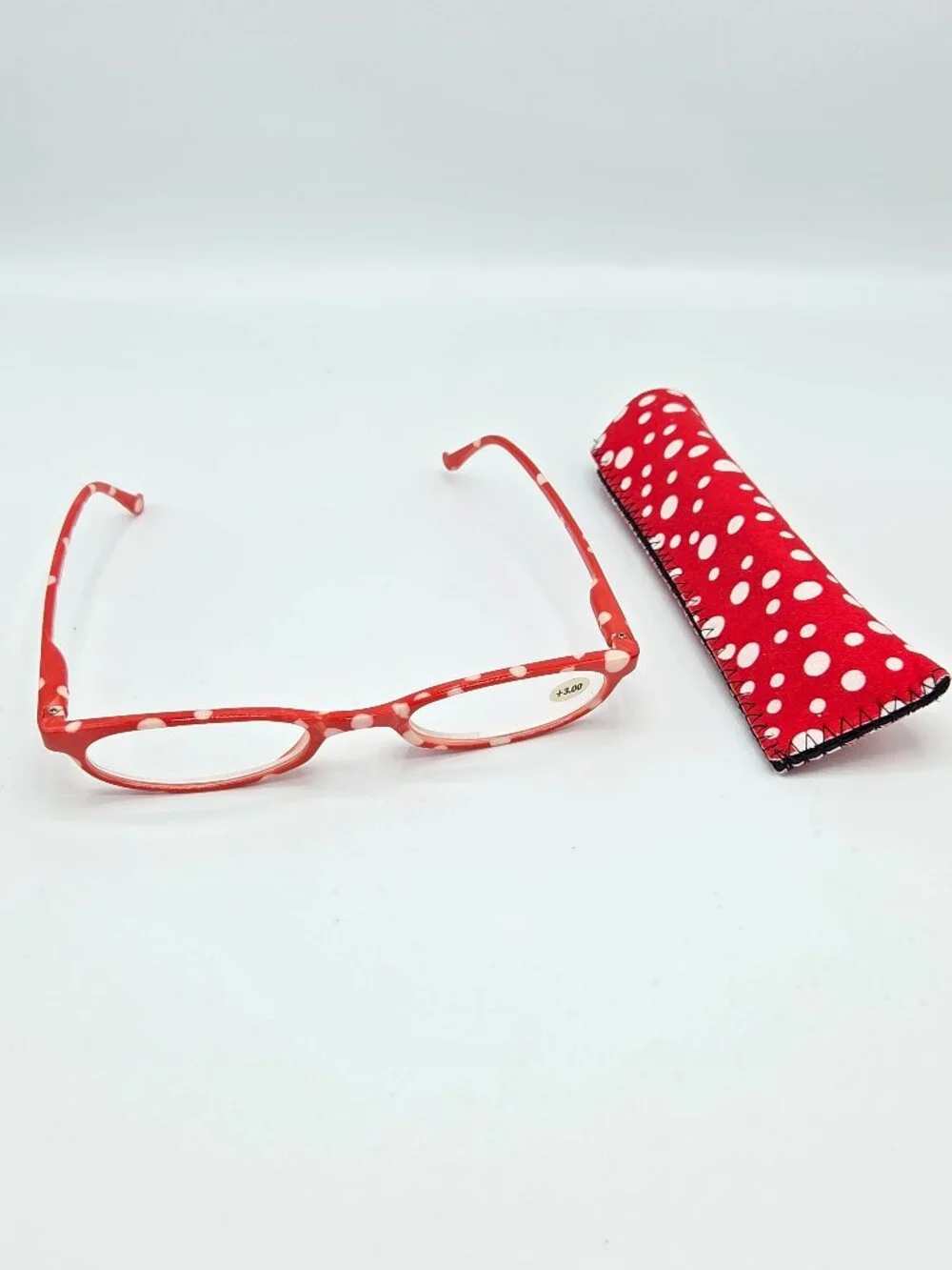 Red & White Polka Dot Reading Glasses with Matching Case